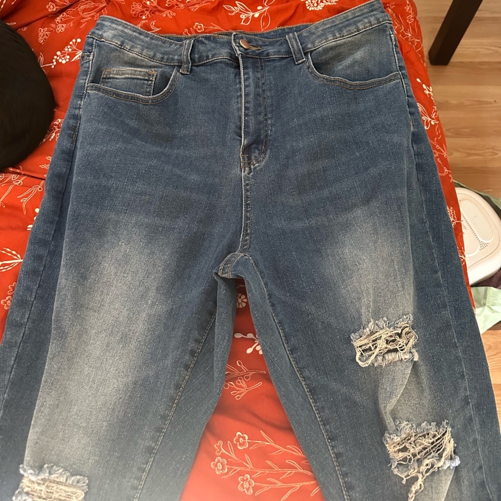 SHEIN Blue Distressed Skinny Jeans